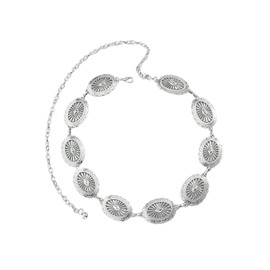 COZYEASE Women's Boho Oval Hollow Out Concho Belts Vintage Western Belly Chain Waist Belts Body Jewelry, Silver, 70/80