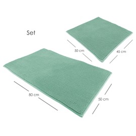 heimtexland ® Chenille Bath Mat Super Fluffy Absorbent Bath Mat Ökotex Typ771 Mint Set 45 x 50 / 50 x 80 cm