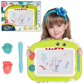 Pizarrones Magicos para Niños, Tablero de Dibujo Magnético de Color con 2 Formas de Sellos Bolígrafo Conector de 9 cm, Regalos y Juguetes de Viaje para Niños y Niñas(Verde)