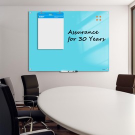 Glass White Board, 48x36 Inches Magnetic Glass Dry Erase Board, Blue Frameless Glass Whiteboard for Wall Office School Classroom Home, 3x2 Feet Large Dry Erase Board Wall Mounted