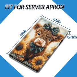 NLZQTTBD Server Books for Waitress Cute Waitress Book PU Leather Server Book with Zipper Wallet Black Serving Book Organizer Fit Server Apron,Highland Cow Sunflowers