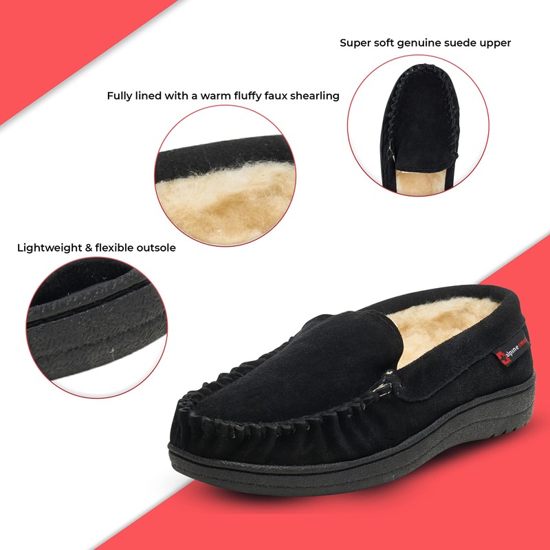 Alpine Swiss Yukon Mens Suede Shearling Slip On Moccasin Slippers