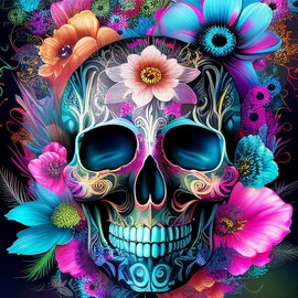 Sugar Skull Diamond Painting Kits for Adults, Skull Flower Diamond Art Kits for Beginners, DIY 5D Full Drill Round Diamond Painting Gem Art for Home Wall Decor Gift 14x14inch