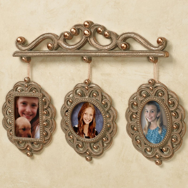 Touch of Class Radiant Bead Triple Photo Frame Aged Gold