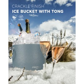 POLIVIAR Ice Bucket, 2.5L Double Wall Ice Bucket with Lid, Stainless Steel Ice Bucket with Tong & Strainer, Ice Bucket for Cocktail Bar, Home & Parties, JX2023-IBLU