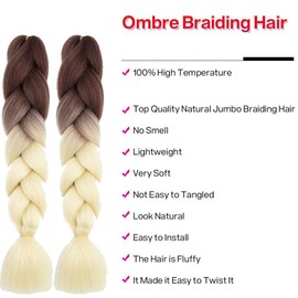 6 Packs of Jumbo Braiding Hair Extensions, Brown Coloured Synthetic Hair, Heat Resistant Hair for DIY Crochet, Box Braids, Deep Hair Extension (24 Inches/61cm, Brown-Blonde)