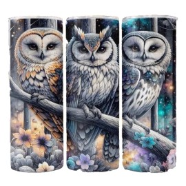 Handmade Watercolor Cute Owl Owls  20oz Tumbler Insulated Travel Mug