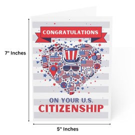 J&J'S TOYSCAPE Citizenship Cards Congratulations, Proud to Be an American Citizen, for Women or Men, Naturalization Idea for USCIS Oath Ceremonies, Blank Inside, 5x7 Inch (Patriotic Heart)