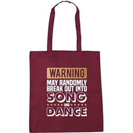 Hippowarehouse Warning May Randomly Break Out Into Song and Dance Tote Shopping Gym Beach Bag 42cm x38cm, 10 litres