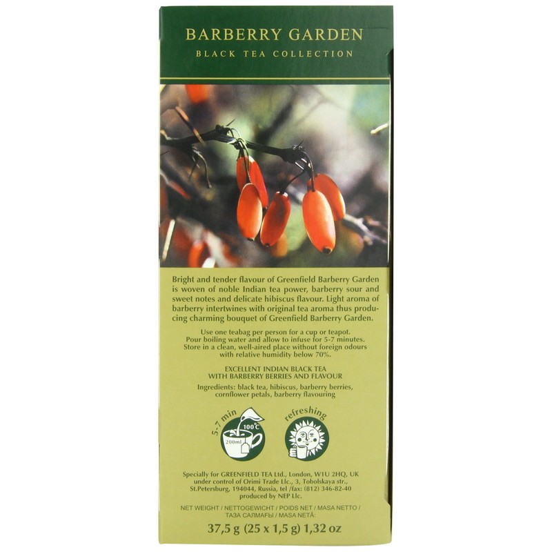 Greenfield Tea, Barberry Garden, 25 Count
