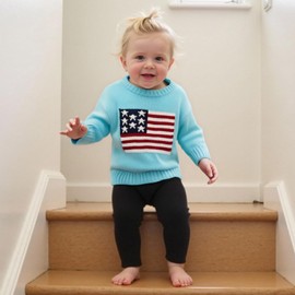 Toddler Baby Boy Girl 4th of July Outfit Long Sleeve Crewneck American Flag Sweater Memorial Day Patriotic Pullover Knit Tops (Green, 9-12 Months)