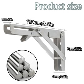 Ldzzuo 2 Pack Folding Shelf Brackets, Heavy Duty Shelf Bracket, L Corner Bracket, Stainless Steel Shelf Bracket for Work Table Kitchen DIY (6 inch)