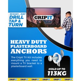 Gripit Blue Plasterboard Fixings - Pack of 25 - Heavy Duty Plasterboard Fixings for Drywall & Stud Walls, Holds Up to 113kg - For Mounting TVs, Kitchen Cupboards & Boilers - Easy Install & UK Designed