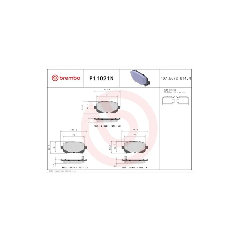 Brembo Balata (NAO) P11021N Dodge Grand Caravan 2008-2011, Journey 2009-2012,