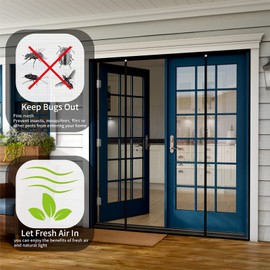 CHIYUNS Double Door Screen Magnetic Closure 62 x 81.6 Inch, Fit Door Size 60 x 80 Inch, Grey Fiberglass Magnetic Screen Door, Heavy Duty, Self Sealing, Keep Bugs Out, Pet Friendly