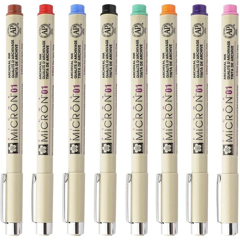 Sakura Micron Pen Set | 01 (.25mm) Micron Pen, 8