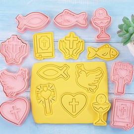 Cross Cookie Cutters 8 Pcs Set First Communion Cookie Stamps for Baking, Fondant, Cheese and Pastries (Communion)