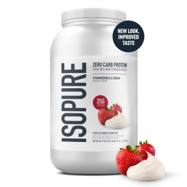 Isopure Zero Carb 100% Pure Whey Isolate Protein Powder, Lactose Free, Gluten Free, With Vitamins, Strawberries & Cream, 25g Protein Per Serving, 3 Lbs, 44 Servings (Packaging May Vary)