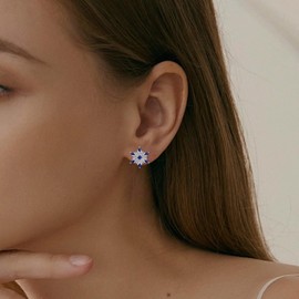 Sterling Silver Snowflake Earrings Studs Charms Hypoallergenic Fashion Sapphire CZ Stud Jewelry Birthday Gift for Women