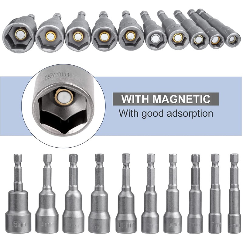 Bestgle 10 Pcs Magnetic Nut Setter Driver Drill Bit Set,
