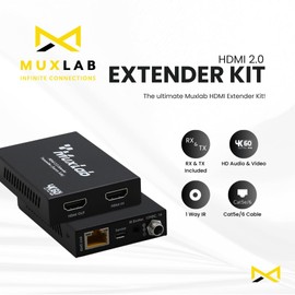 MuxLab HDMI Extender Pair Over Cat5e/6| Up to 165 feet (50m) | Full HD 1080P@60HZ | Supports 3D | HDMI Loop-Out | 2 Way IR | Dolby Digital Plus, Dolby TrueHD, DTS-HD Master Audio (100504-V2)