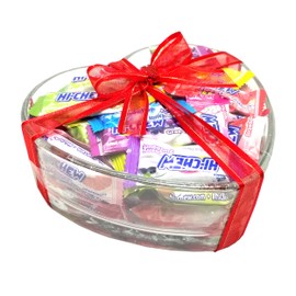 Hi-Chew Chewy Fruit Candies Assorted Flavors Individually Wrapped In Heart Shaped Glass Bowl 48-Count