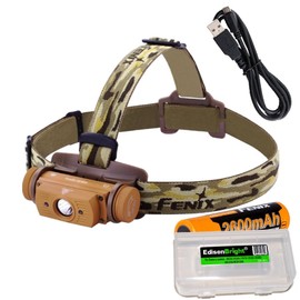 EdisonBright Fenix HL60R 950 Lumen USB rechargeable CREE LED Headlamp, battery battery carrying case bundle (Desert Yellow)