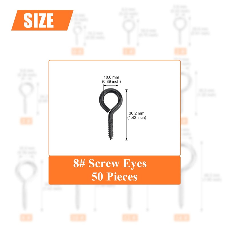 HELIFOUNER 50 Pieces 8# Screw Eyes, Screw in Eye Hooks,