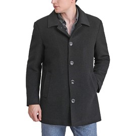 BGSD Men Cole Wool Blend Single Breasted Walking Pea Coat (Also available in Big and Tall), Black, X-Large