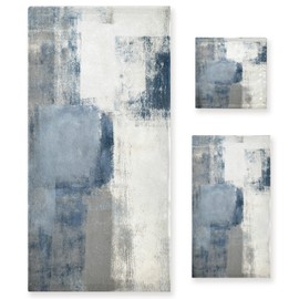 AIYOOLER Vintage Bath Towels Set,Retro Blue Grey Abstract Art Painting 3 Piece Soft Towel Set(1 Luxury Bath Towel 1 Hand Towel 1 Washcloth) Absorbent Bathroom Towels Decorative Kitchen Shower Towel