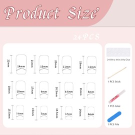 RYMAUP® 24 Stück Nägel zum Aufdrücken, mittelgroß, quadratisch, künstliche Nägel, goldene Glitzer-Kunstnägel mit Design, Kleber auf den Nägeln, Farbverlauf, Rosa, vollständige Abdeckung