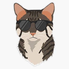 Cool Brown Tabby Cat Waterproof Vinyl Window Bumper Sticker Decal 5"