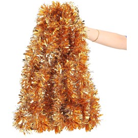 LOKIPA Christmas Tinsel Garlands, 10M Copper Xmas Metallic Chunky Tinsel Garland Decoration for Christmas Tree Decorations