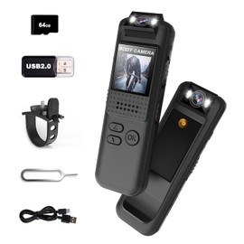 Bextgoo Body Camera, Body Cam with 64GB TF Card, 1080P HD Video Camcorder, 180° Rotatable Lens, Mini Sports Action Camera with Magnetic Back Clip & Bike Mount, Clip on Cam for Travel/Cycling/Sport