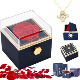 TEZXSAEW Conjunto Collar Rosa Eterna,con Collar de Tiras de Möbius,Caja de Regalo Giratoria con Flores Eternas Aniversario de Bodas,Día de la Madre,San Valentín,Regalo para Mamá,Esposa,Novia,Prometida