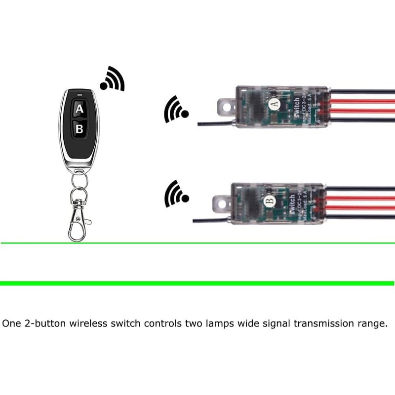 Mini Wireless Switch,5V/12V/24V/5A Relay 2 Way Remote Control Switch 1
