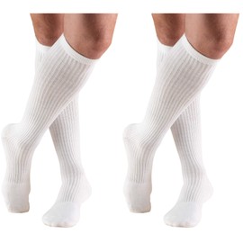 Truform Men's 15-20 mmHg Knee High Cushioned Athletic Support Compression Socks, White, Medium (Pack of 2)