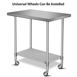 36" x 24" NSF Stainless Steel Food Prep Table, Heavy Duty Commercial Kitchen Food Prep Table & Work Table, Wheels Installable, Adjustable Shelf, by WATERJOY
