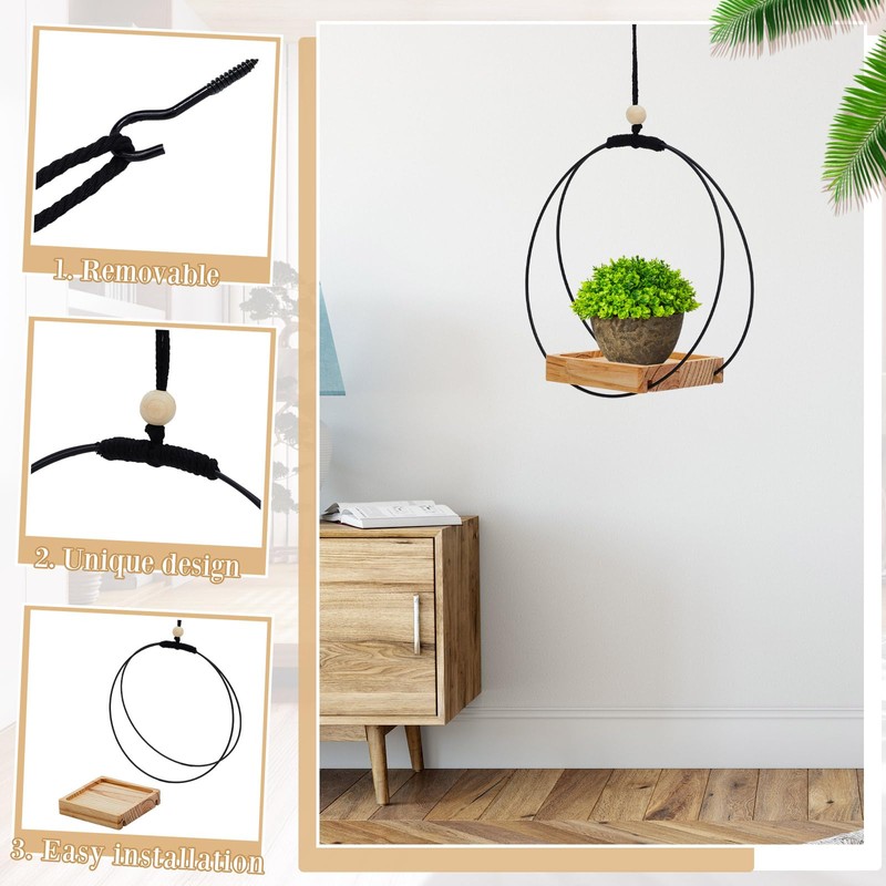 Geelin 4 Pack Plant Hanger with Wood Base Hanging Window