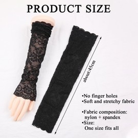 2 Pairs of Lace Gloves Black Long Fingerless Lace Gloves Black Gloves Long Elbow Length Floral Lace Gloves Accessories for Ball Outfits for Women and (Black White), White