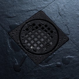 UNI-DRAIN Shower Drain Square 4 Inch with Flange, Drain Grate Kit Replacement 304 Stainless Steel Compatible with Schluter Systems kerdi Shower Drain CUPC Certification, Matte Black