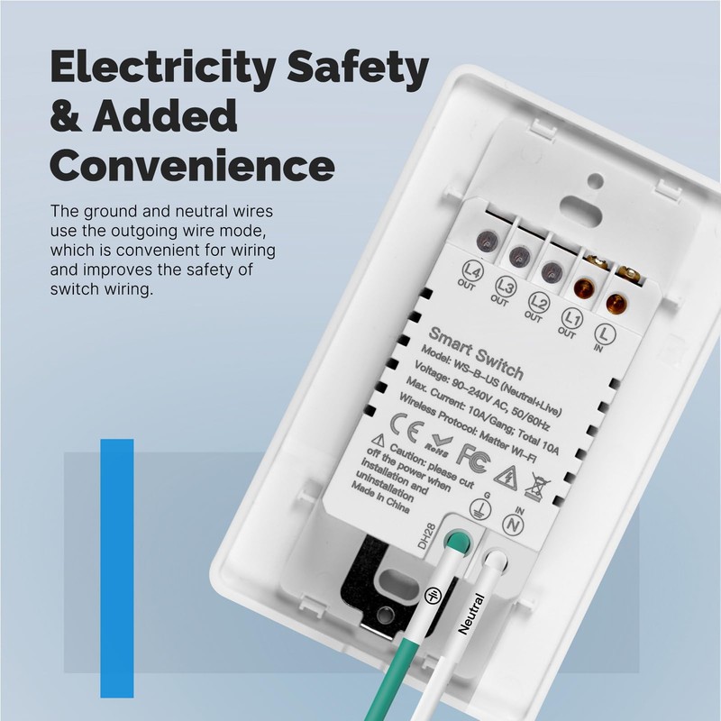Swokely Matter WiFi Smart Light Switches, Netural Wire Required, 2.4GHz