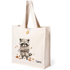 GRAZDesign Baumwolltasche Waschbär personalisiert mit Namen Einkaufstasche nachhaltige Tragetasche mit Tiermotiven, umweltfreundliche Stofftasche