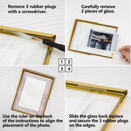 Vienrose Picture Frames for 4x6 3x5 2x3 Photo, Glass Floating Picture Frame, Black Tabletop Photo Frame for Home Wedding Party Office Decor