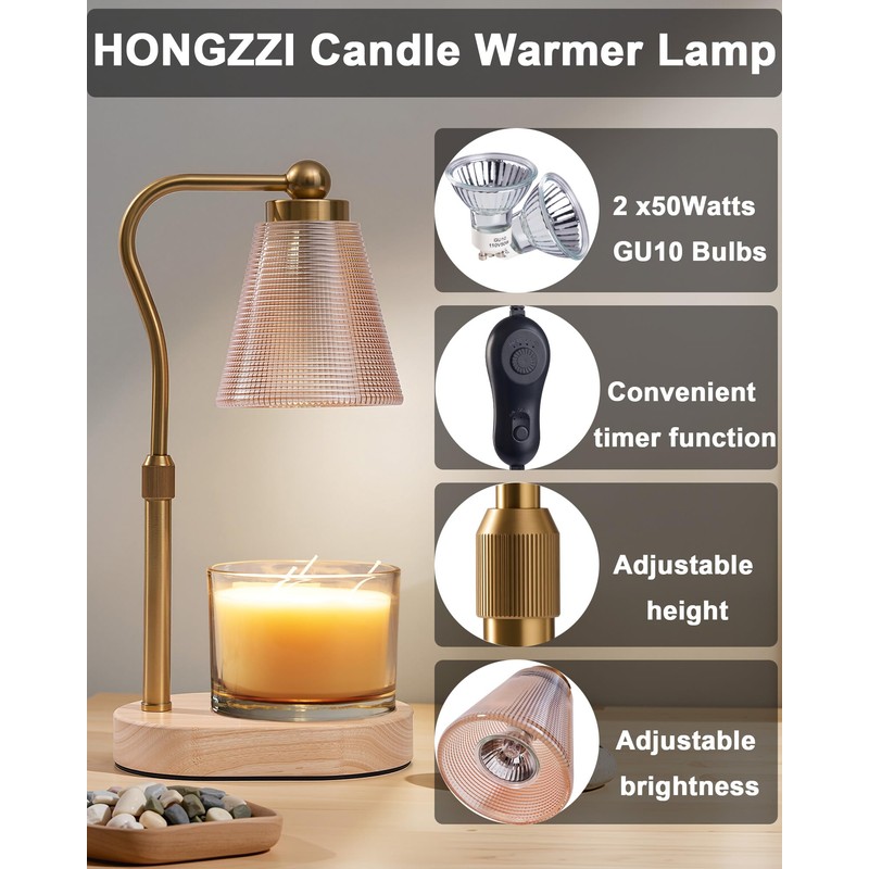 Candle Warmer Lamp with Timer, Dimmer, Adjustable Height, 2 Replacement