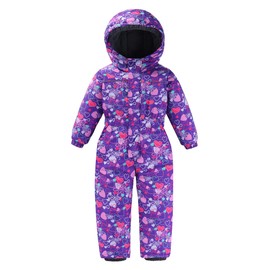 Hiheart Girls One Piece Snowsuit Waterproof Ski Snowboard Coverall Purple Flower 5T