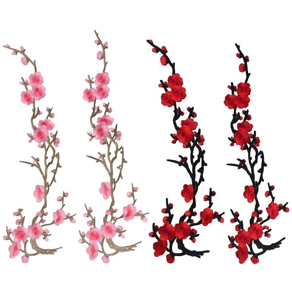 Uniquer 4Pcs Decorative Patches Plum Blossom Iron On Patches for