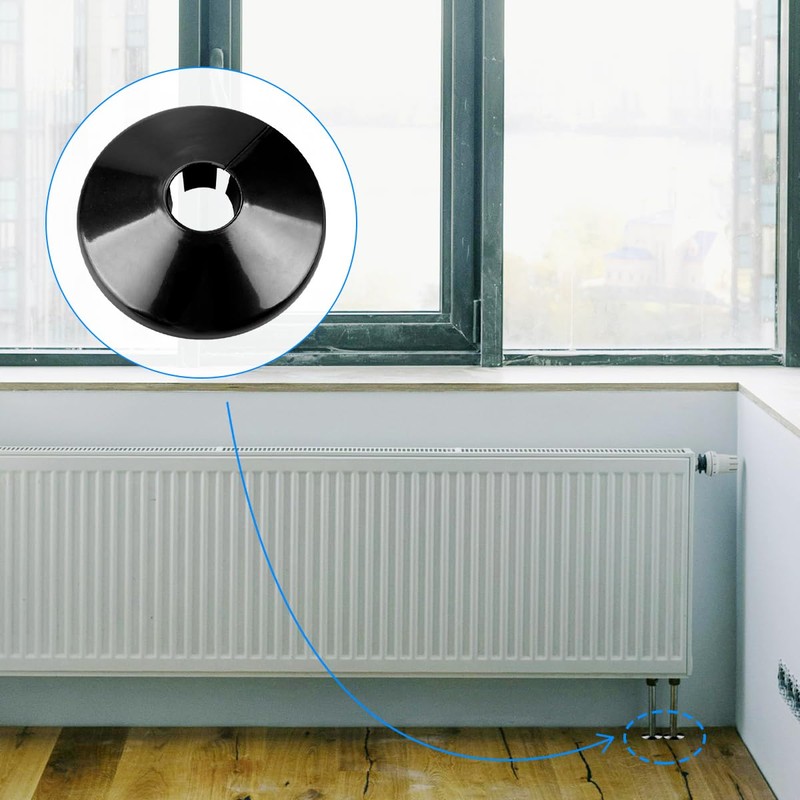 4Pcs Radiator Pipe Covers, GLADFRESIT 15mm Plastic Black Pipe Collars