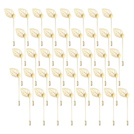 M METERXITY 40-Pack Leaf Brooch Tray Stick Lapel Pin, Alloy DIY Boutonnieres Pins with Leaf for Suit/Hat/Tie/Scarf Badge, Needle Corsage Safety Stick Blank Brooch Pin [84mm, Gold Tone]