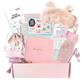 First Period kit for Girls | 22 PC Period Packs for Young Girls First Time | First Period Gift for Teen Girls with Sanitary Pad Storage Bag, Wipes, Bracelet, Eye Mask, Socks and More(Pink)